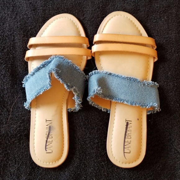 Lane Bryant Shoes - Lane Bryant Slip On Blue Denim Sandals New